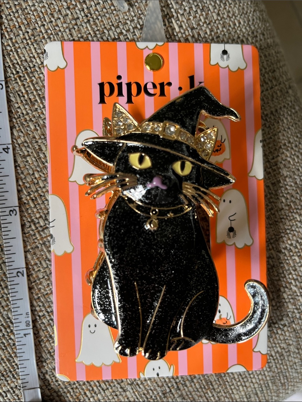 NWT Piper K Halloween Black Cat Witch Hair Claw Clip Metal Enamel Crystal